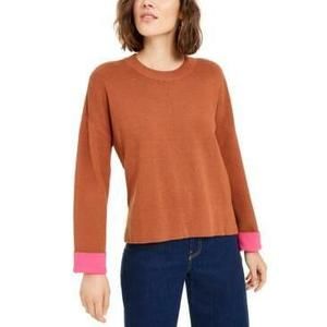 MSRP $60 Becca Tilley x Bar Iii Contrast-Cuff Crewneck Sweater Size XXS